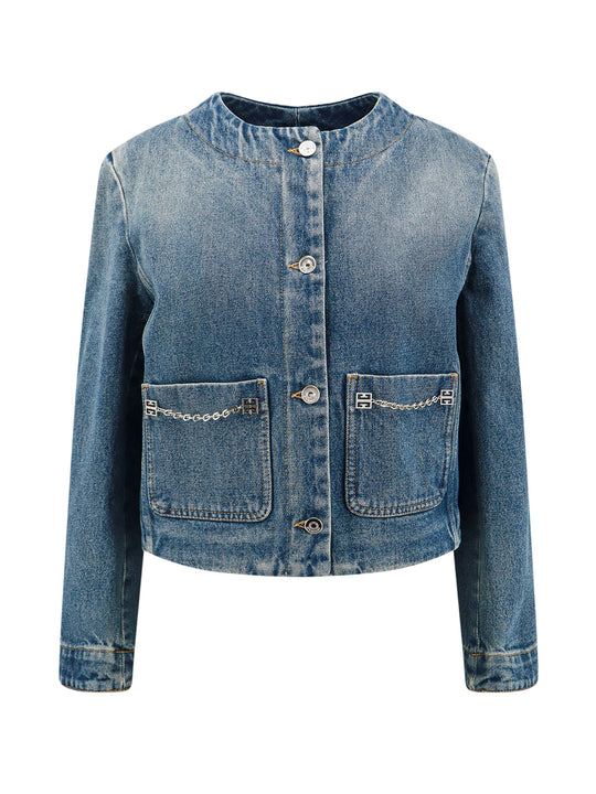 Denim Jacket With Metal 4g Chain