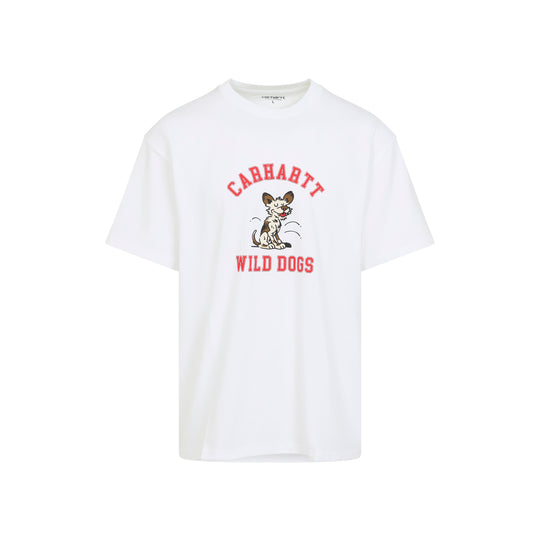 White Cotton Short Sleeves Wild Dog T-Shirt