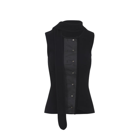 Black Cotton Asymmetrical Fitted Top