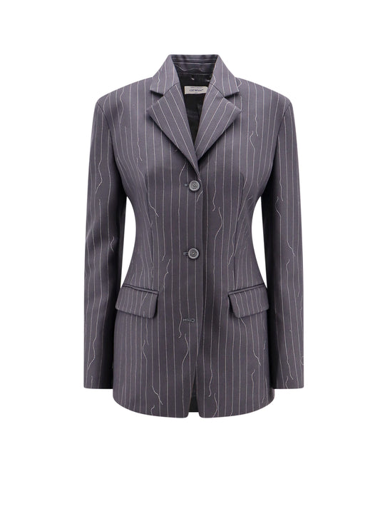 Pinstripe Fabric Blazer With Shoulder Pads