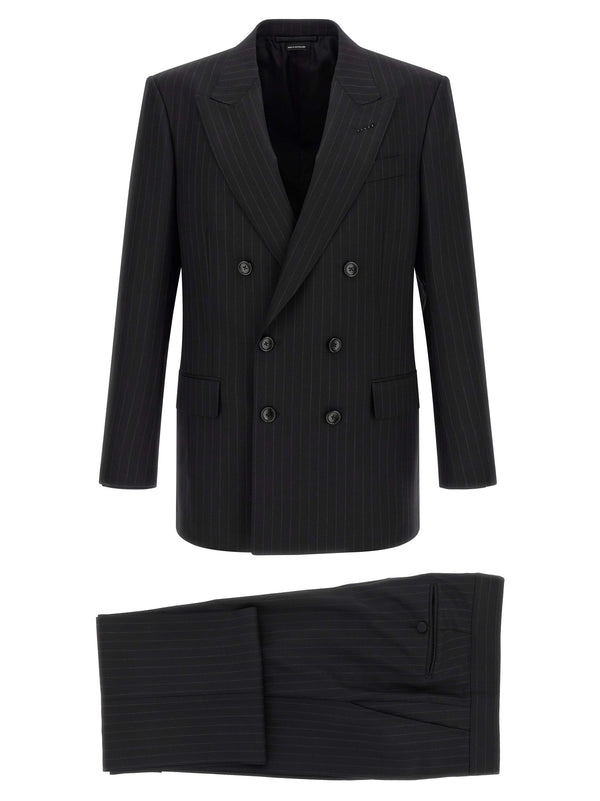 Pinstriped Double-Breasted Dress Suits Nero