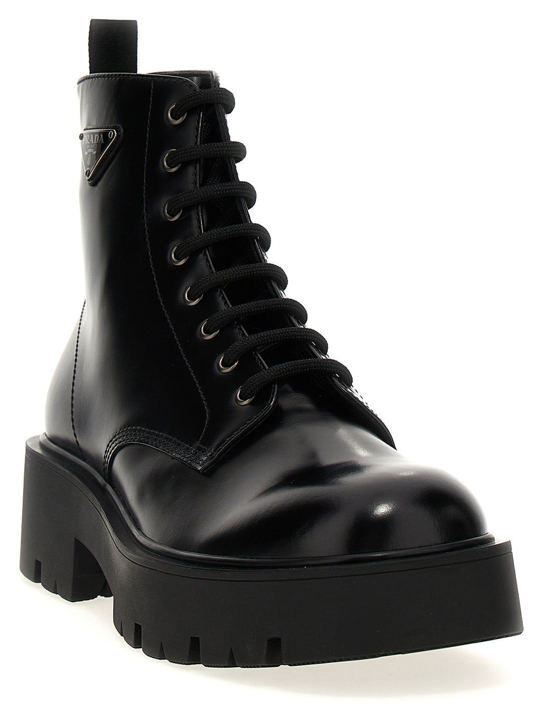 Prada Logo Brushed Leather Ankle Boots Stivali e Stivaletti - Nero | a1d1981dfc6e3573547af96e7bd3472844cd9c50