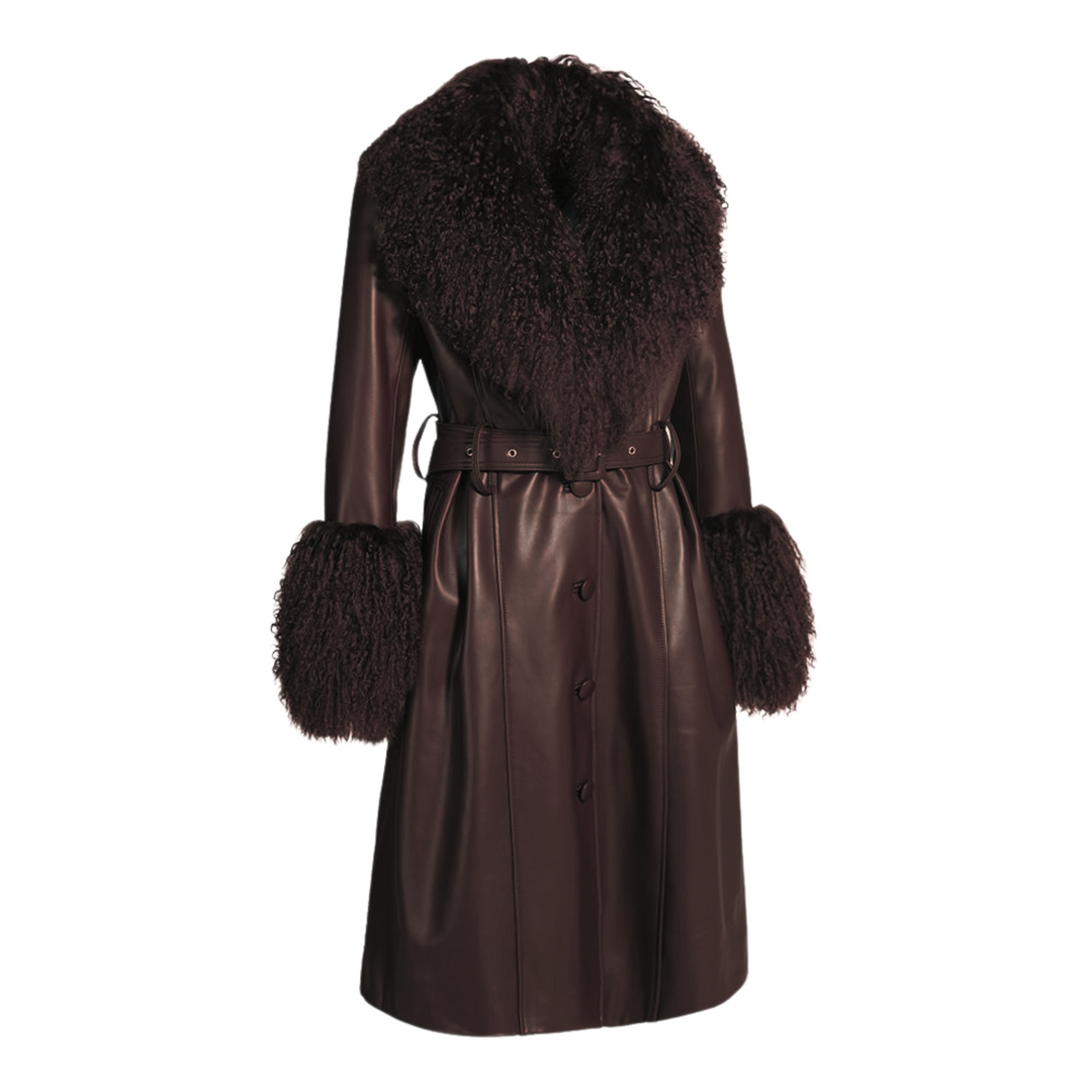 Cappotto Sac Marrone in Pelle e Mongolia