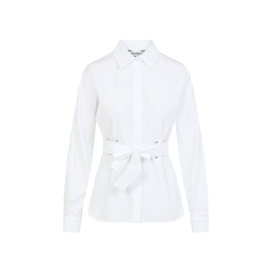 White Cotton Juglas Belted Shirt