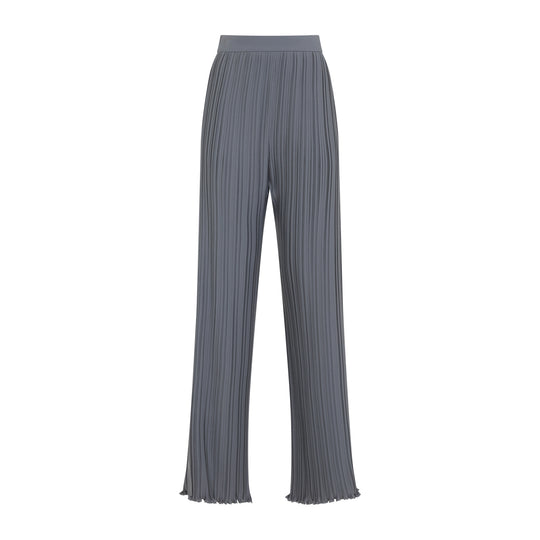 Grey Pleated Polyester Trousers