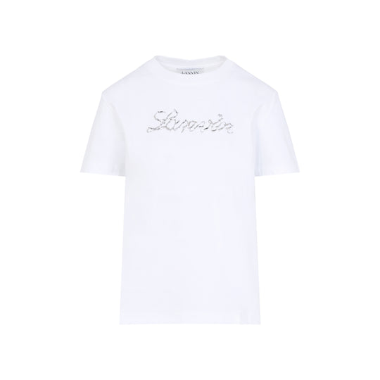 White Embroidered Script Logo Cotton T-Shirt