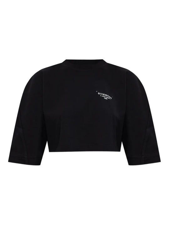 T-Shirt Crop In Cotone Con Stampa Givenchy Stamp