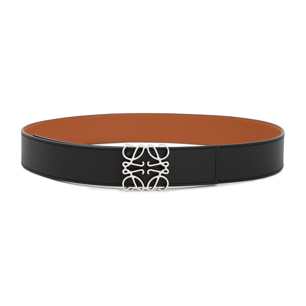Black Leather Reversible Anagram Belt 4cm