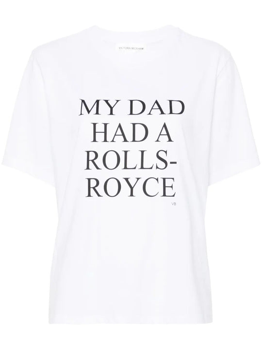 T-Shirt In Cotone Con Slogan `My Dad Had A Rolls-Royce`