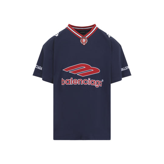 Dark Navy Blue Cotton V-Neck Oversized T-Shirt