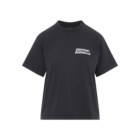 Faded Washed Black Cotton Medium Fit T-Shirt