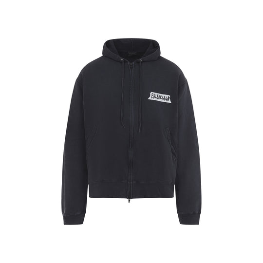 Black Over Zip-Up Cotton Hoodie