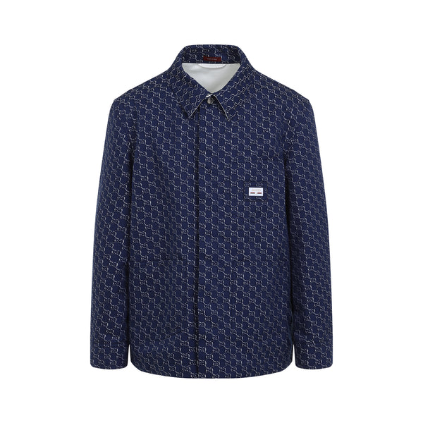 Blue Gg Logo Cotton Shirt