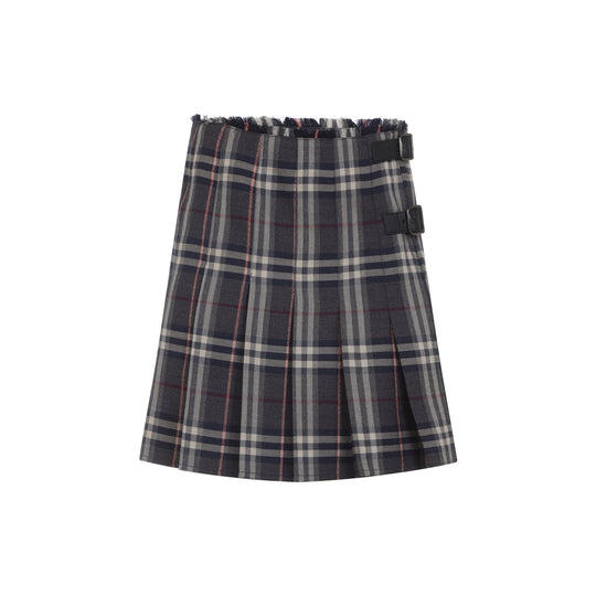 Grey Check Wool Mini Skirt