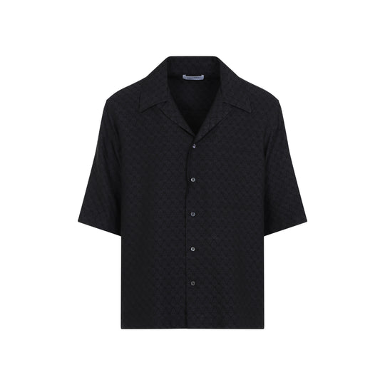 Black Camp Collar Hawaiian Viscose Shirt