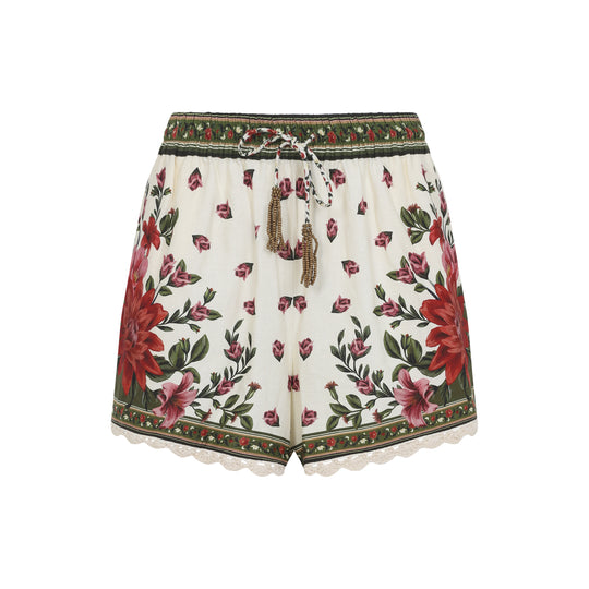 Floral Paula Black Linen Wonder Sand Short
