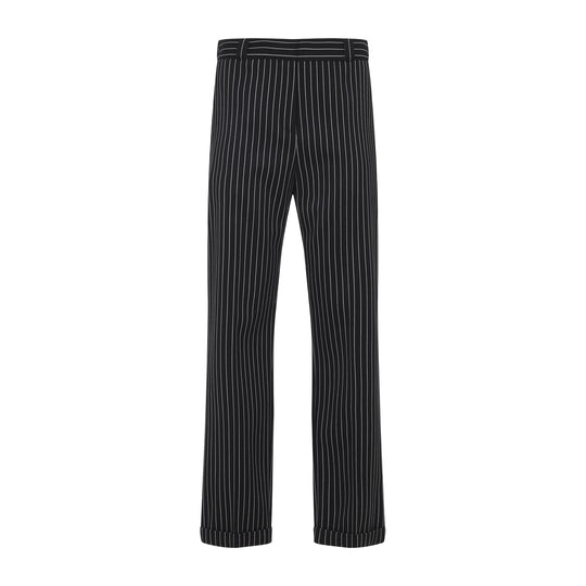 Black Virgin Wool Striped Wool Chino Pants