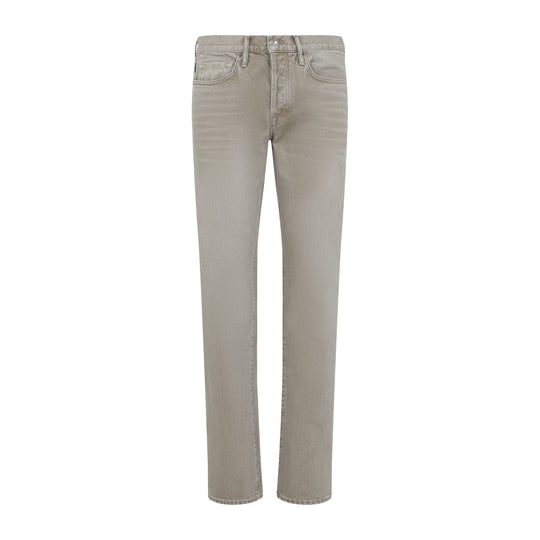 Washed Sand Beige Cotton Straight Denim Jeans