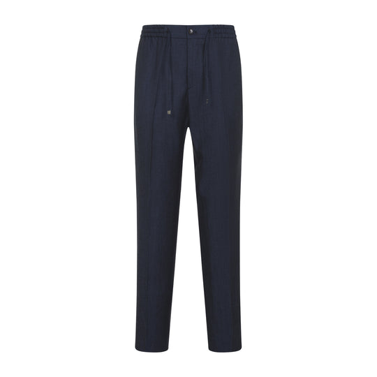 Blue Wool And Linen Pants