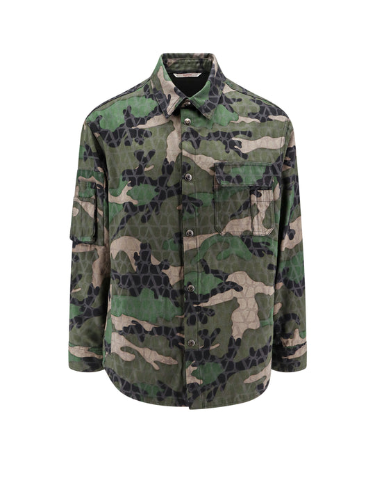 Cotton Jacket With Camouflage Motif