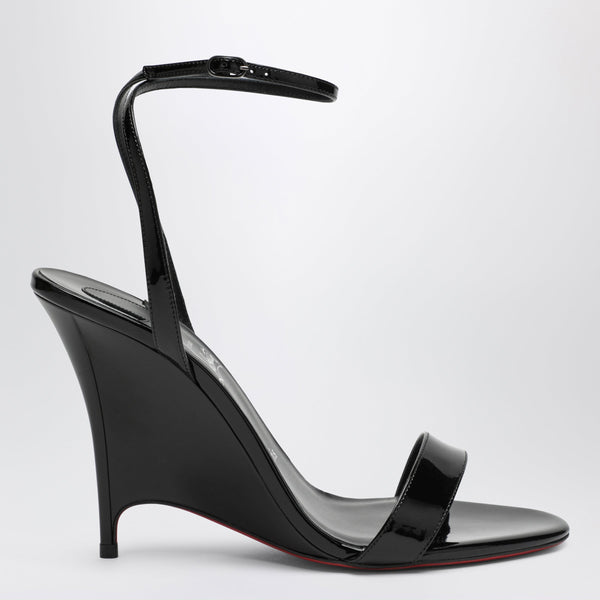 Miss Z Black Patent Leather Wedge Sandals