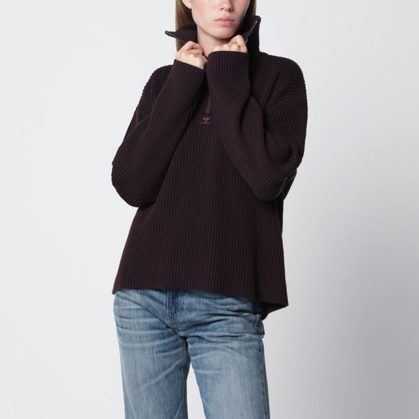 Dark Burgundy Ribbed Zip Sweater