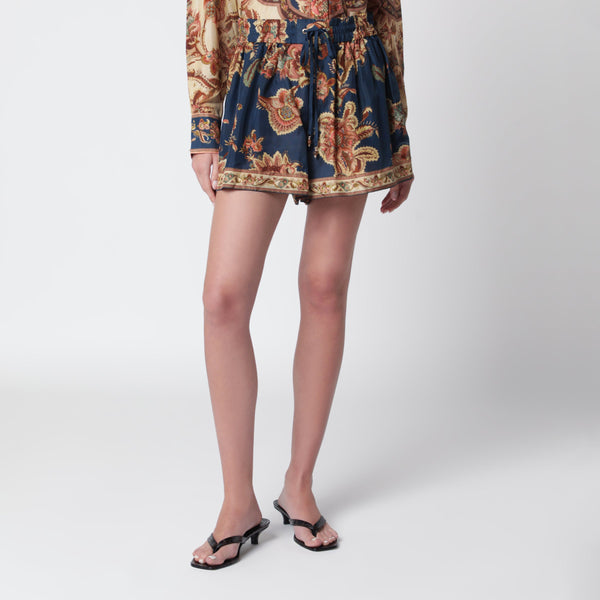 Aster Relaxed-Fit Silk Shorts In Navy Jacobean