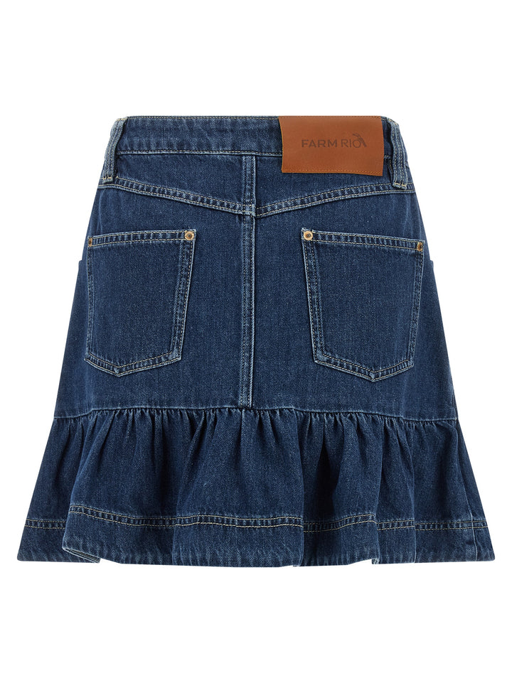 Farm Rio Denim Skirt With Flounces Gonne - Blu | af75686afdabe98c0d01b79a3bc78576245a22e2