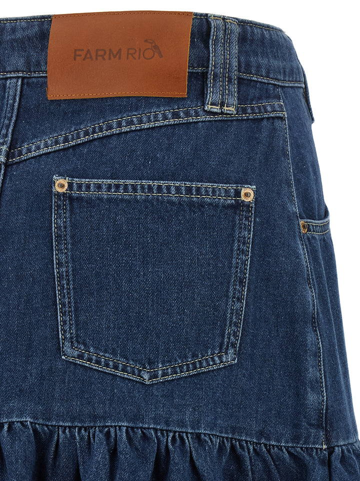 Farm Rio Denim Skirt With Flounces Gonne - Blu | b96094213cbf57e951bc527d1a261cb4af75ab80