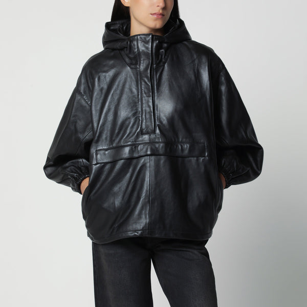 Oversized Black Leather Anorak