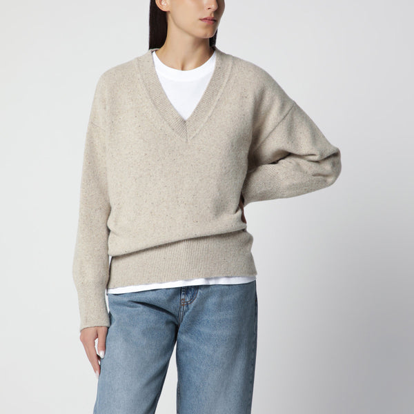 Beige Mélange Wool-Blend Sweater