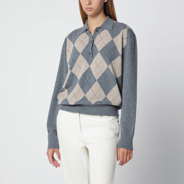 Grey Polo With Beige Argyle Pattern In Wool Blend