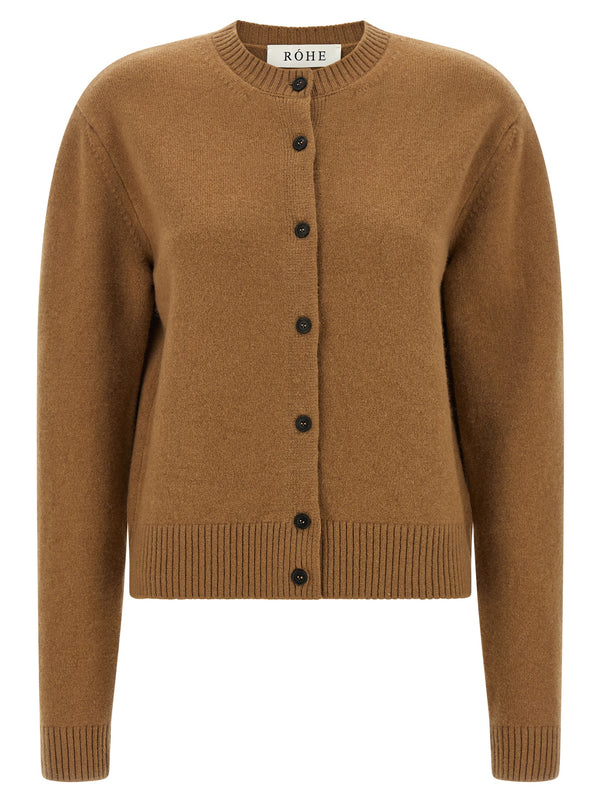 Cashmere Mixed Crew Neck Cardigan Maglioni Marrone