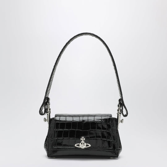 Black Hazel Bag In Croc-Effect Patent Leather