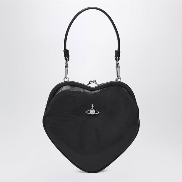 Black Belle Heart Crossbody Bag In Leather