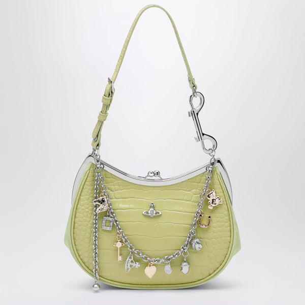 Charm Bag In Lime Croc-Effect Patent Leather