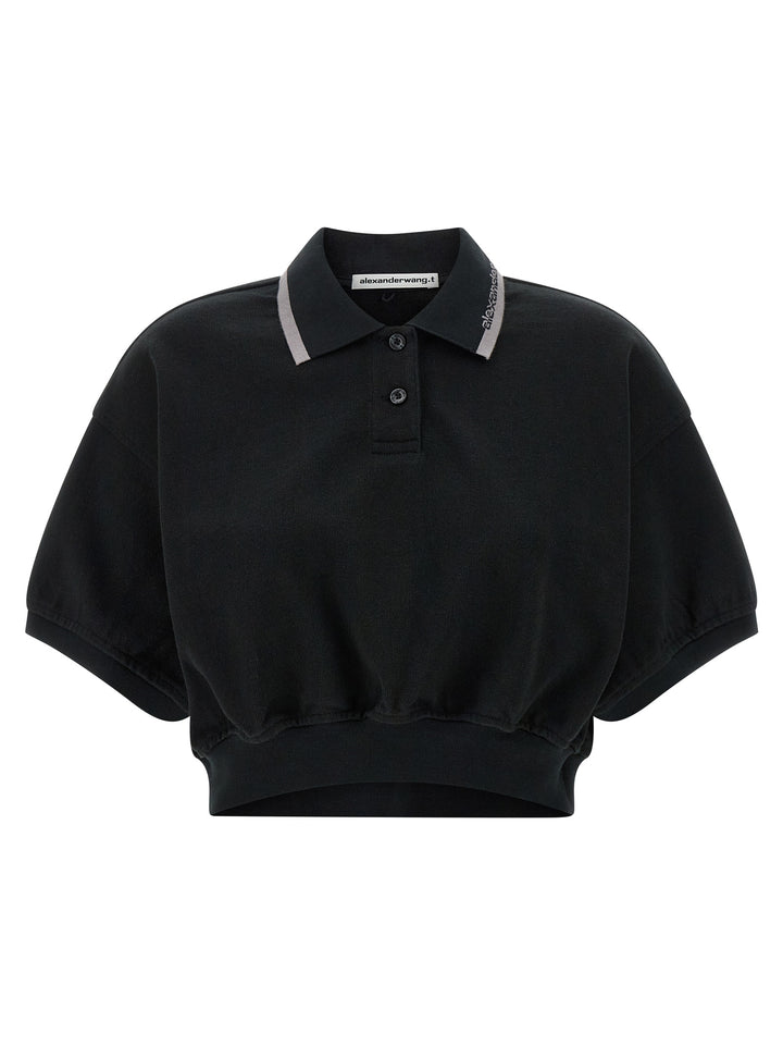 T By Alexander Wang Intarsia Collar  Shirt Polo - Nero | 758366c2e39326c900d20aed2590c0a9731ce365