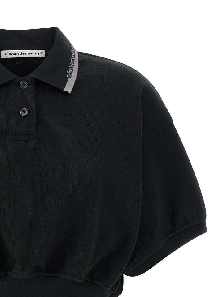 T By Alexander Wang Intarsia Collar  Shirt Polo - Nero | 55d11bbb35ce86f944abd21c0913ae73762cbca8