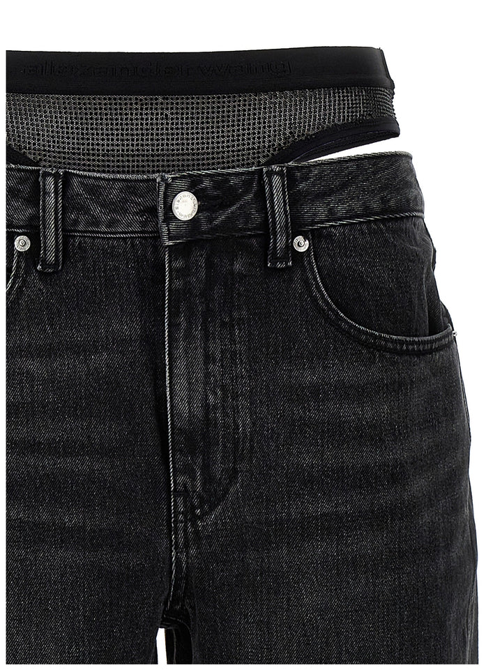Denim X Alexander Wang Slit Hem Prestyle Hotfix Mesh Undie Jeans - Nero | 5760846233e8b2257ce248b784506b620a728057