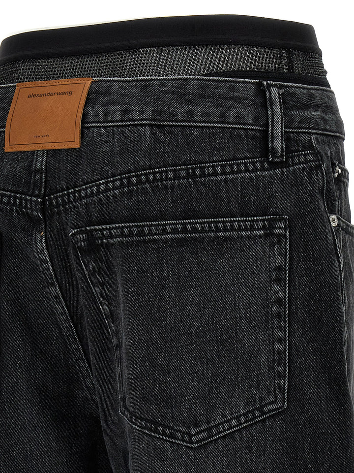 Denim X Alexander Wang Slit Hem Prestyle Hotfix Mesh Undie Jeans - Nero | a475f0eeb26b0403a498b5ddea63e07f9a620bbf