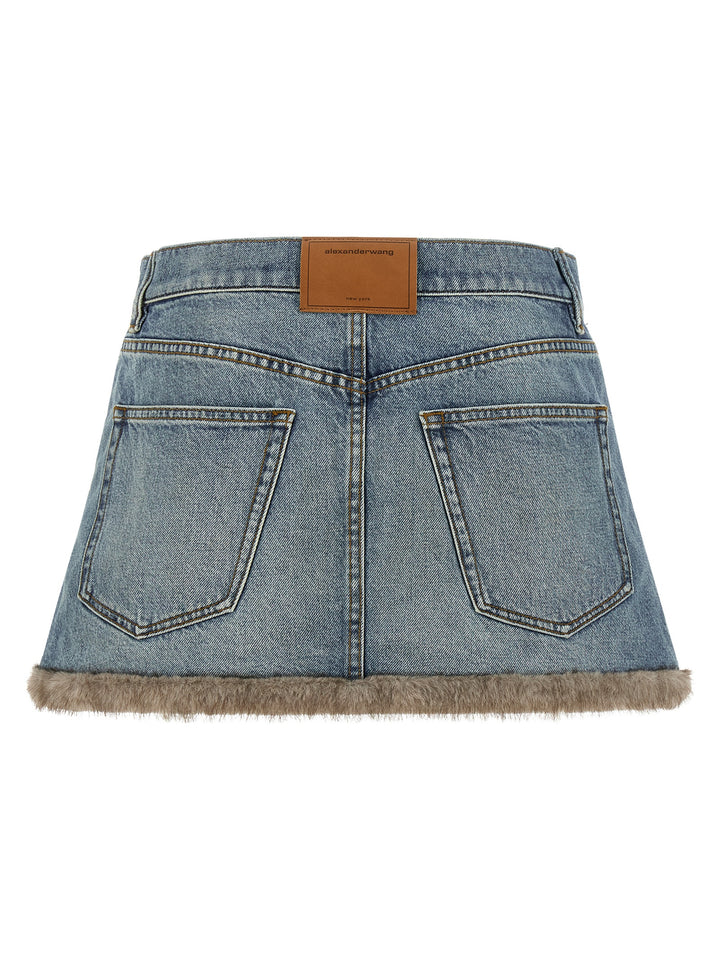 Denim X Alexander Wang Denim Skirt With Fur Hem Gonne - Blu | cf8bff13aafb53270a47de166883bd86bf63bc26