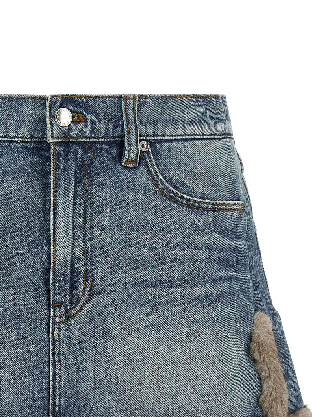 Denim X Alexander Wang Denim Skirt With Fur Hem Gonne - Blu | 15b387678fac00ef4ef02784ce60eca3f97b8325