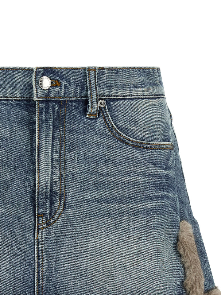 Denim X Alexander Wang Denim Skirt With Fur Hem Gonne - Blu | 15b387678fac00ef4ef02784ce60eca3f97b8325