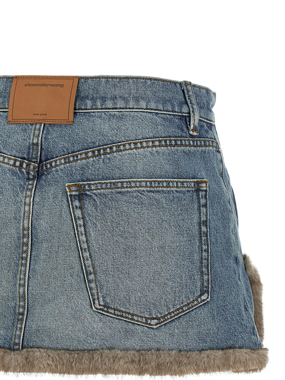 Denim X Alexander Wang Denim Skirt With Fur Hem Gonne - Blu | 28999cc6d986fe652543bdad2091ef1890ebcec3