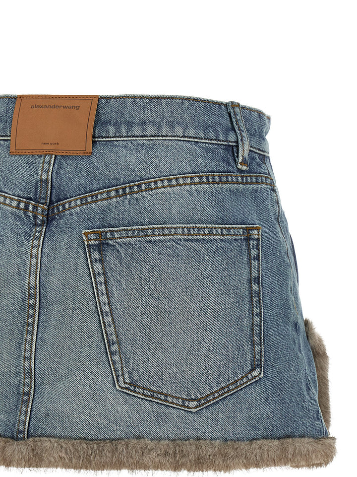 Denim X Alexander Wang Denim Skirt With Fur Hem Gonne - Blu | 28999cc6d986fe652543bdad2091ef1890ebcec3