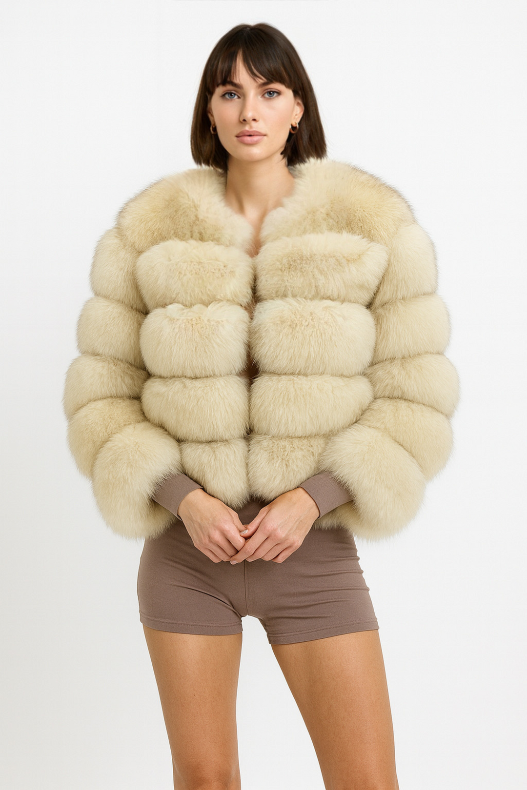 Giacca Rouge Beige in Pelliccia di Volpe