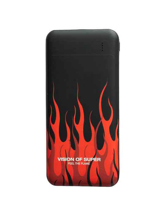 Powerbank Nero Con Fiamme Rosse E Logo Bianco