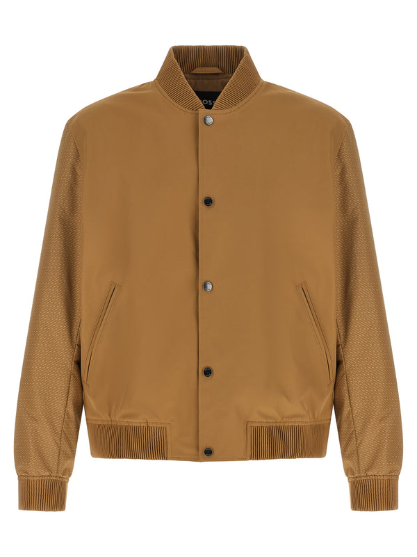 Monogram Sleeve Bomber Jacket Puffer Jackets Beige