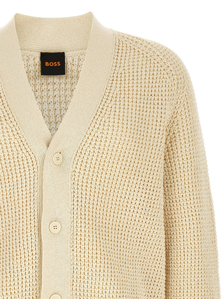Hugo Boss Honeycomb Cardigan Maglioni - Beige | 3b6980527507a52238c4b9c756cef0d72ced9407