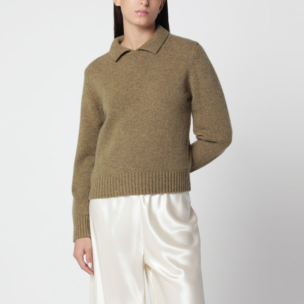 Green/Brown Cashmere Polo Sweater